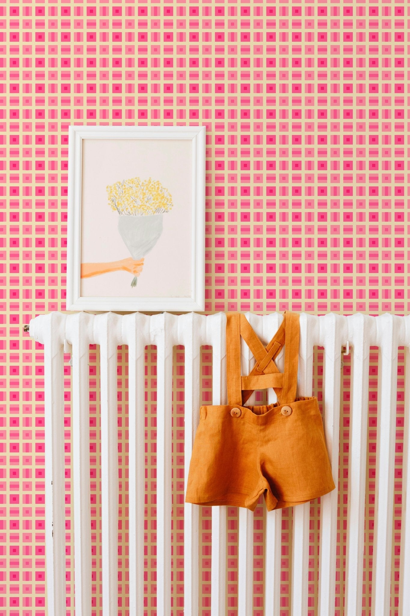 Helms Alee Retro Squares Wallpaper in Six Colors - Wallpaper | Victoria Bright Home - Colorful Modern Wallpaper For Your Home - - bedroom,blue,dining,green,kids,kitchen,modern,nursery,office,orange,pink,retro,sixties,turquoise,yellow