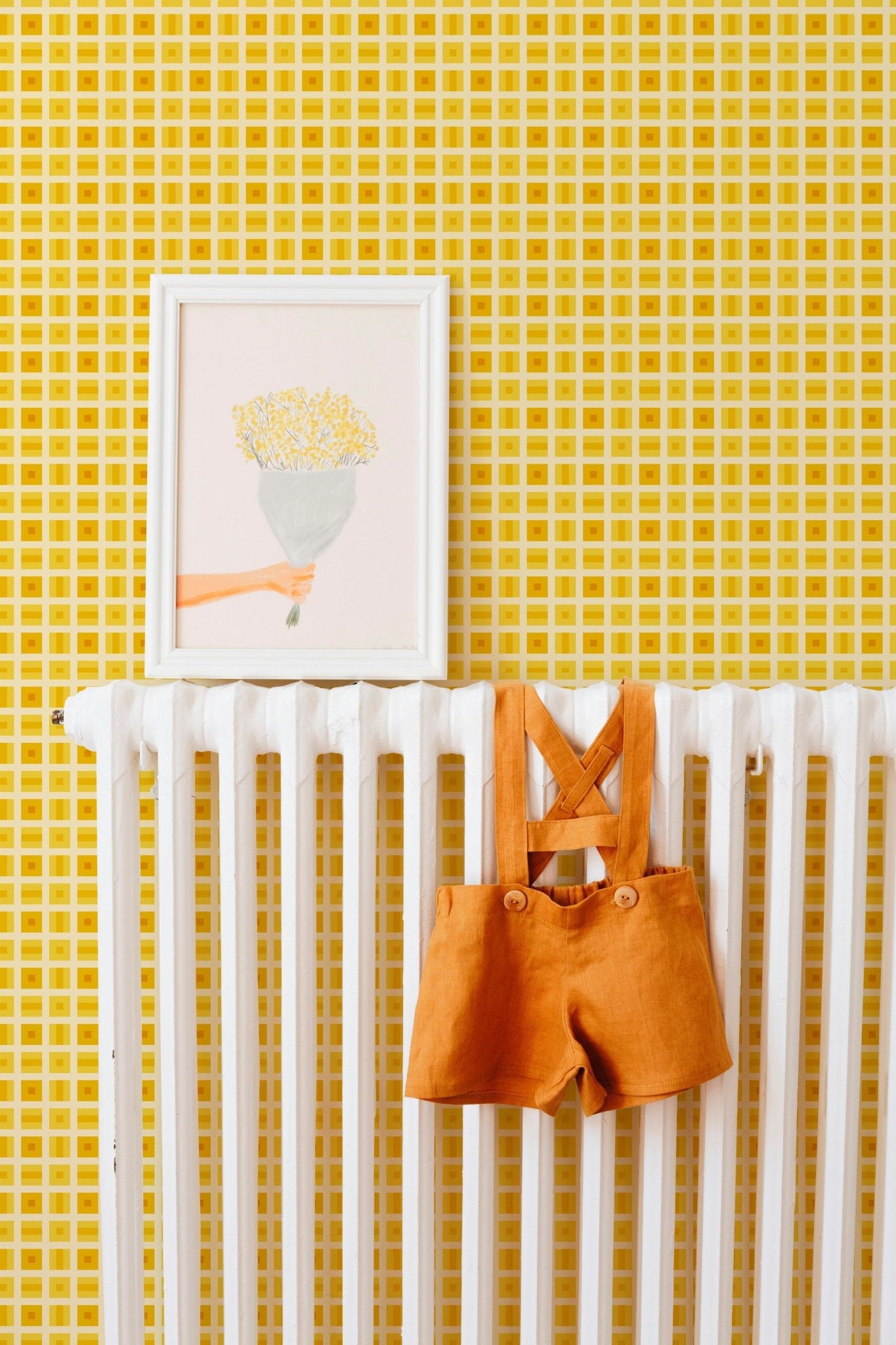 Helms Alee Retro Squares Wallpaper in Six Colors - Wallpaper | Victoria Bright Home - Colorful Modern Wallpaper For Your Home - - bedroom,blue,dining,green,kids,kitchen,modern,nursery,office,orange,pink,retro,sixties,turquoise,yellow