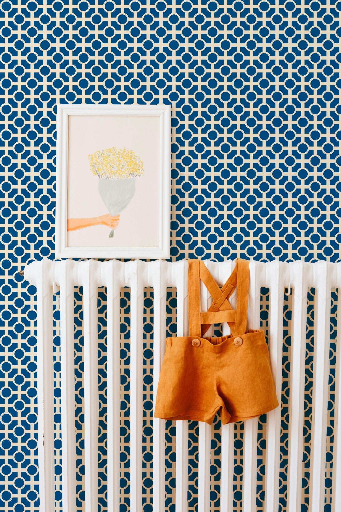 Retro Trellis Classic Wallpaper with a Chinoiserie Feel - Wallpaper | Victoria Bright Home - Colorful Modern Wallpaper For Your Home - - bedroom,blue,cream,dining,green,kids,kitchen,Minimalist,modern,nursery,pink,retro,traditional,vintage,yellow