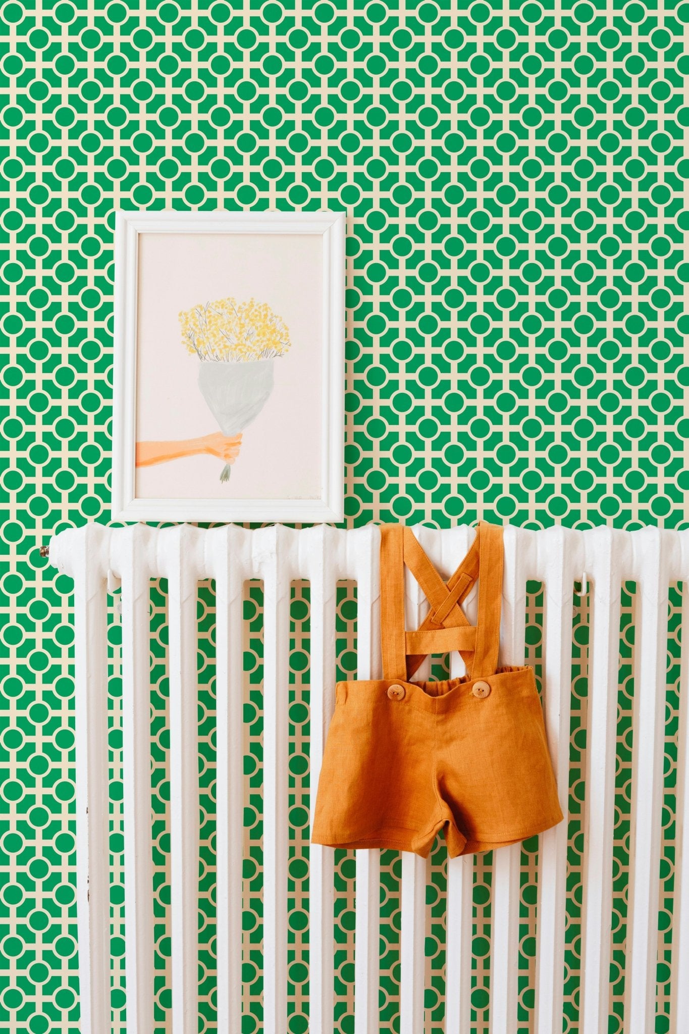 Retro Trellis Classic Wallpaper with a Chinoiserie Feel - Wallpaper | Victoria Bright Home - Colorful Modern Wallpaper For Your Home - - bedroom,blue,cream,dining,green,kids,kitchen,Minimalist,modern,nursery,pink,retro,traditional,vintage,yellow