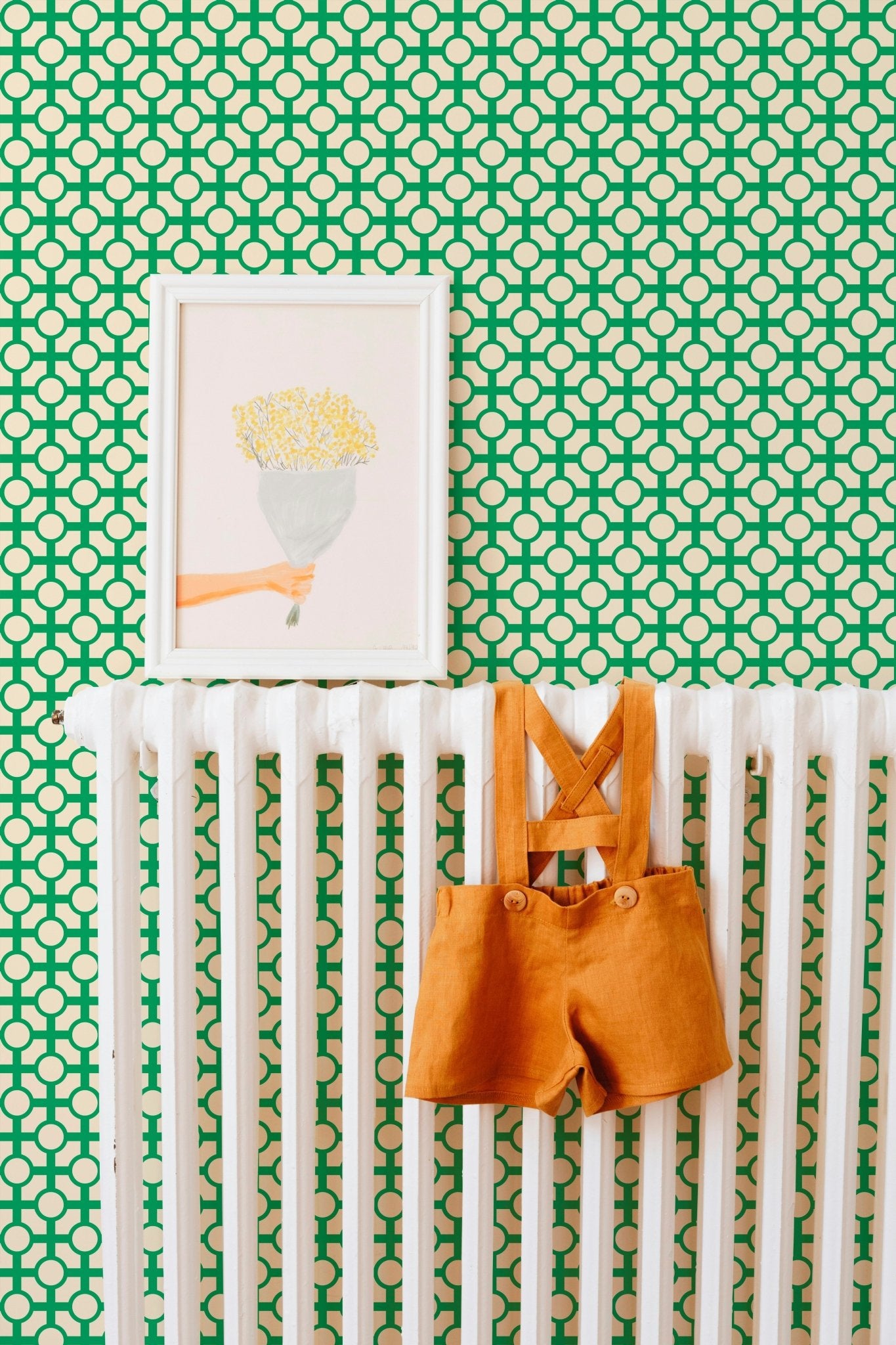 Retro Trellis Classic Wallpaper with a Chinoiserie Feel - Wallpaper | Victoria Bright Home - Colorful Modern Wallpaper For Your Home - - bedroom,blue,cream,dining,green,kids,kitchen,Minimalist,modern,nursery,pink,retro,traditional,vintage,yellow