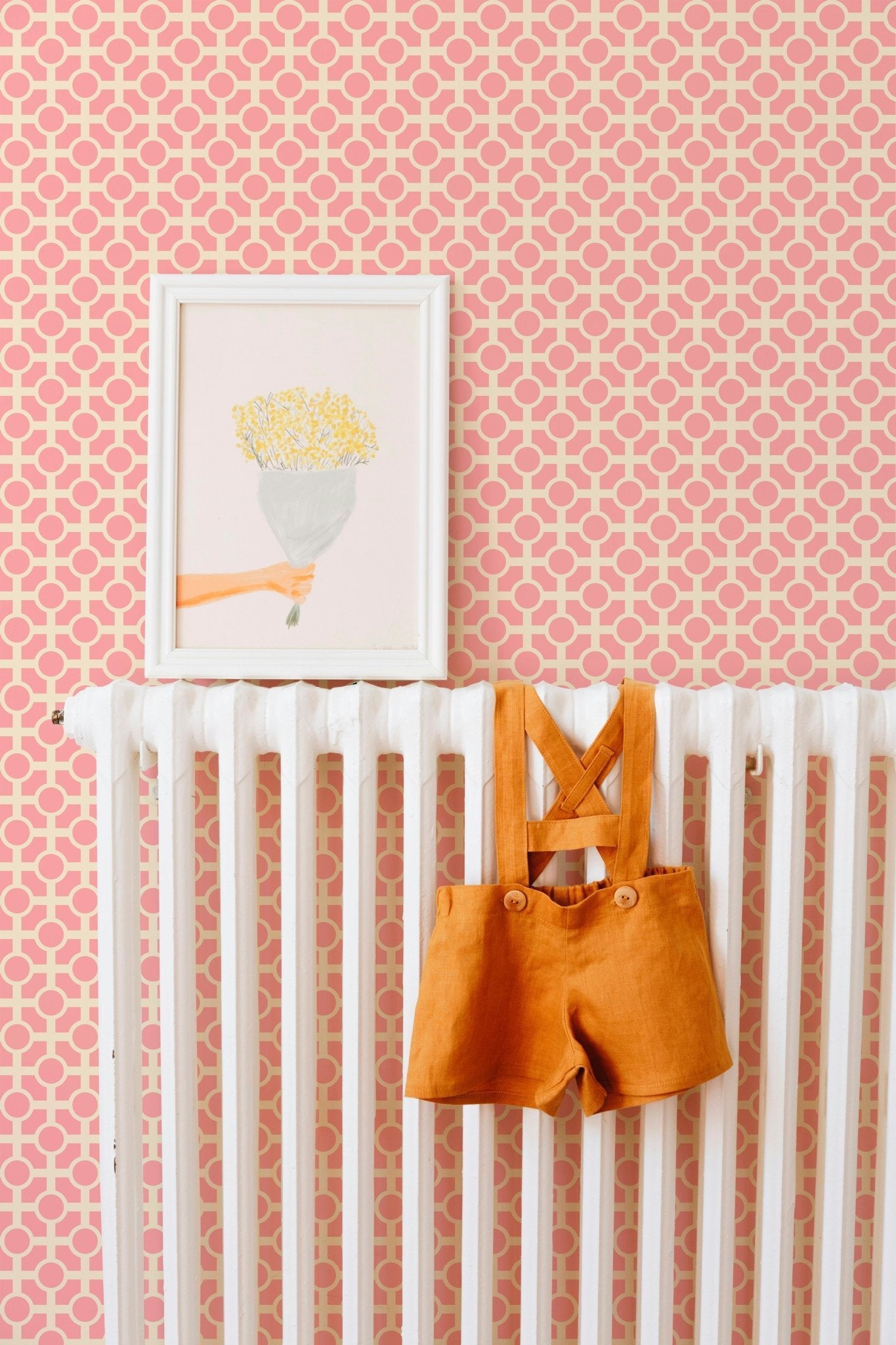 Retro Trellis Classic Wallpaper with a Chinoiserie Feel - Wallpaper | Victoria Bright Home - Colorful Modern Wallpaper For Your Home - - bedroom,blue,cream,dining,green,kids,kitchen,Minimalist,modern,nursery,pink,retro,traditional,vintage,yellow