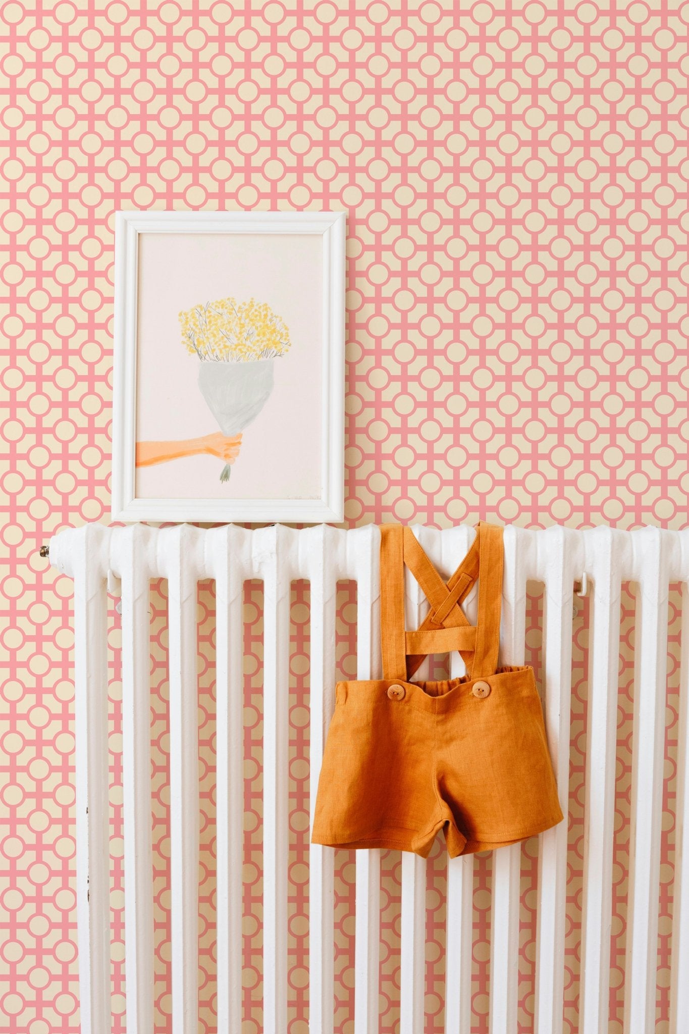 Retro Trellis Classic Wallpaper with a Chinoiserie Feel - Wallpaper | Victoria Bright Home - Colorful Modern Wallpaper For Your Home - - bedroom,blue,cream,dining,green,kids,kitchen,Minimalist,modern,nursery,pink,retro,traditional,vintage,yellow