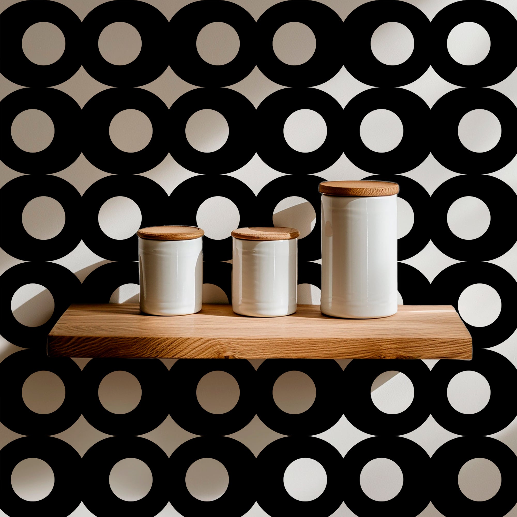Audrey Retro Modern Black and White Wallpaper - Wallpaper | Victoria Bright Home - Colorful Modern Wallpaper For Your Home - - abstract,black,black and white,dining,dots,kitchen,living,modern,retro,sixties