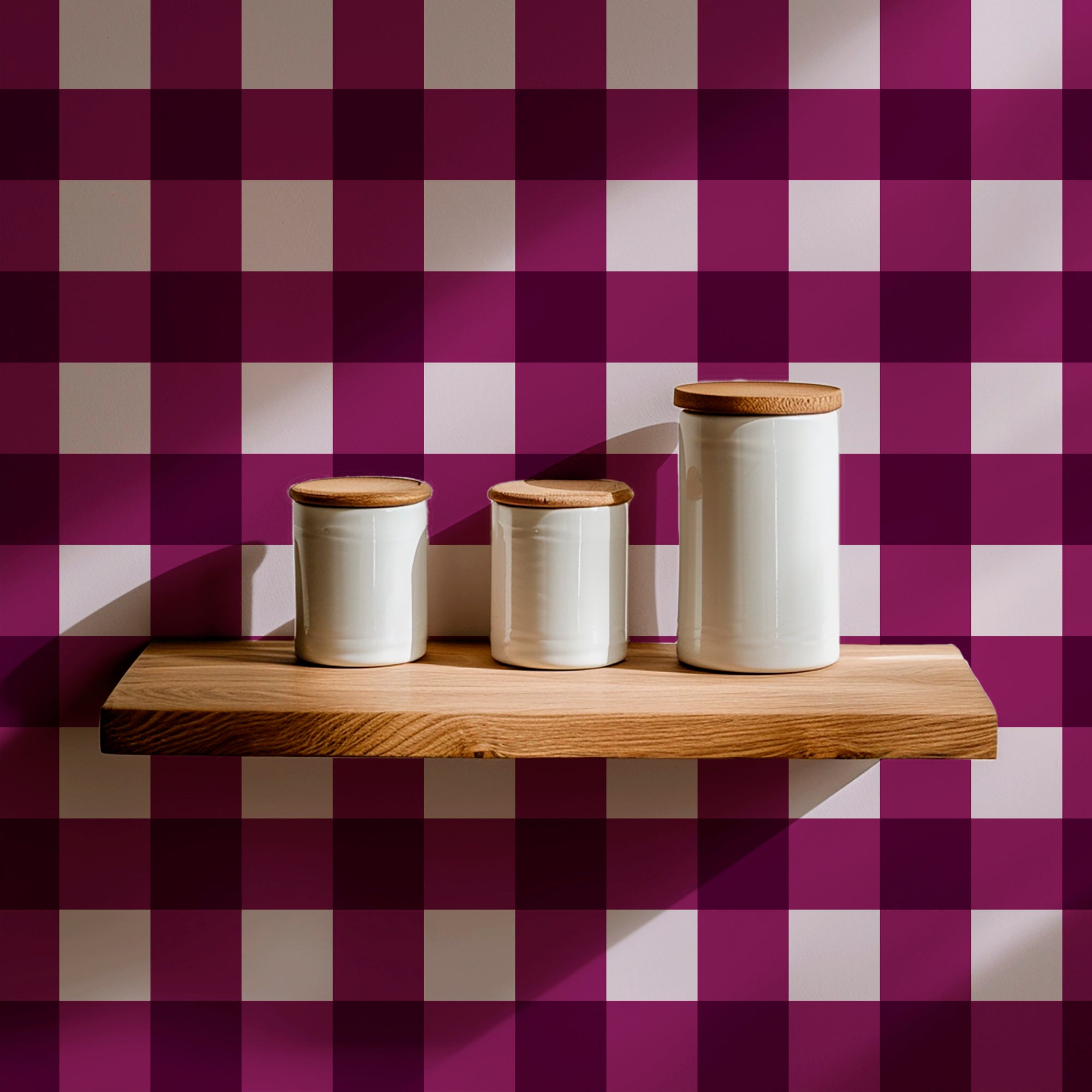 Modern Gingham Wallpaper in Raspberry, Grape or Bright Green