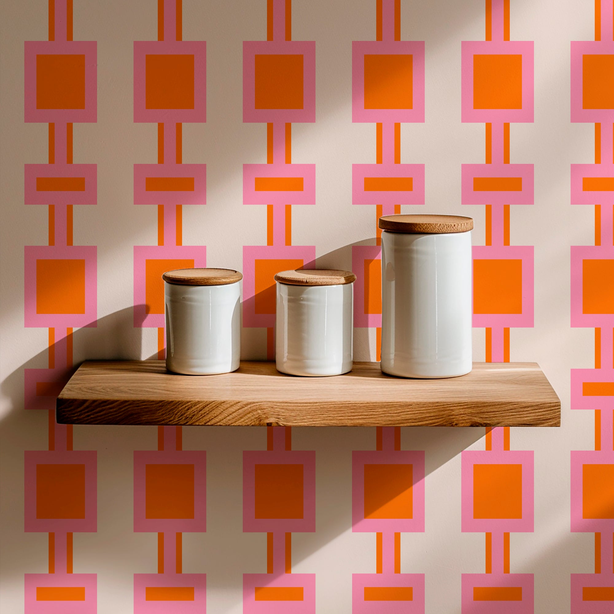 Diva Pink and Orange Retro Modern Wallpaper for a Sixties Style Aesthetic - Wallpaper | Victoria Bright Home - Colorful Modern Wallpaper For Your Home - - bedroom,feminine,kitchen,modern,nursery,orange,pink,retro,sixties