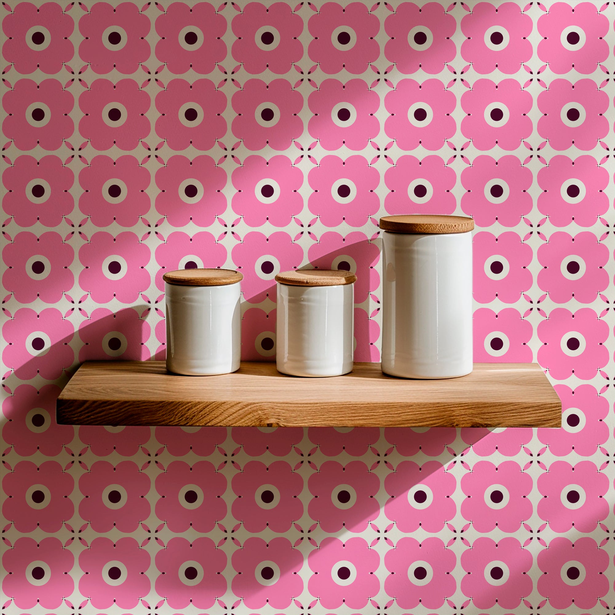 Pink Sweet Pea Geometric Floral Wallpaper for an Eclectic Bohemian Style - Wallpaper | Victoria Bright Home - Colorful Modern Wallpaper For Your Home - - floral,kids,kitchen,modern,nursery,office,pink