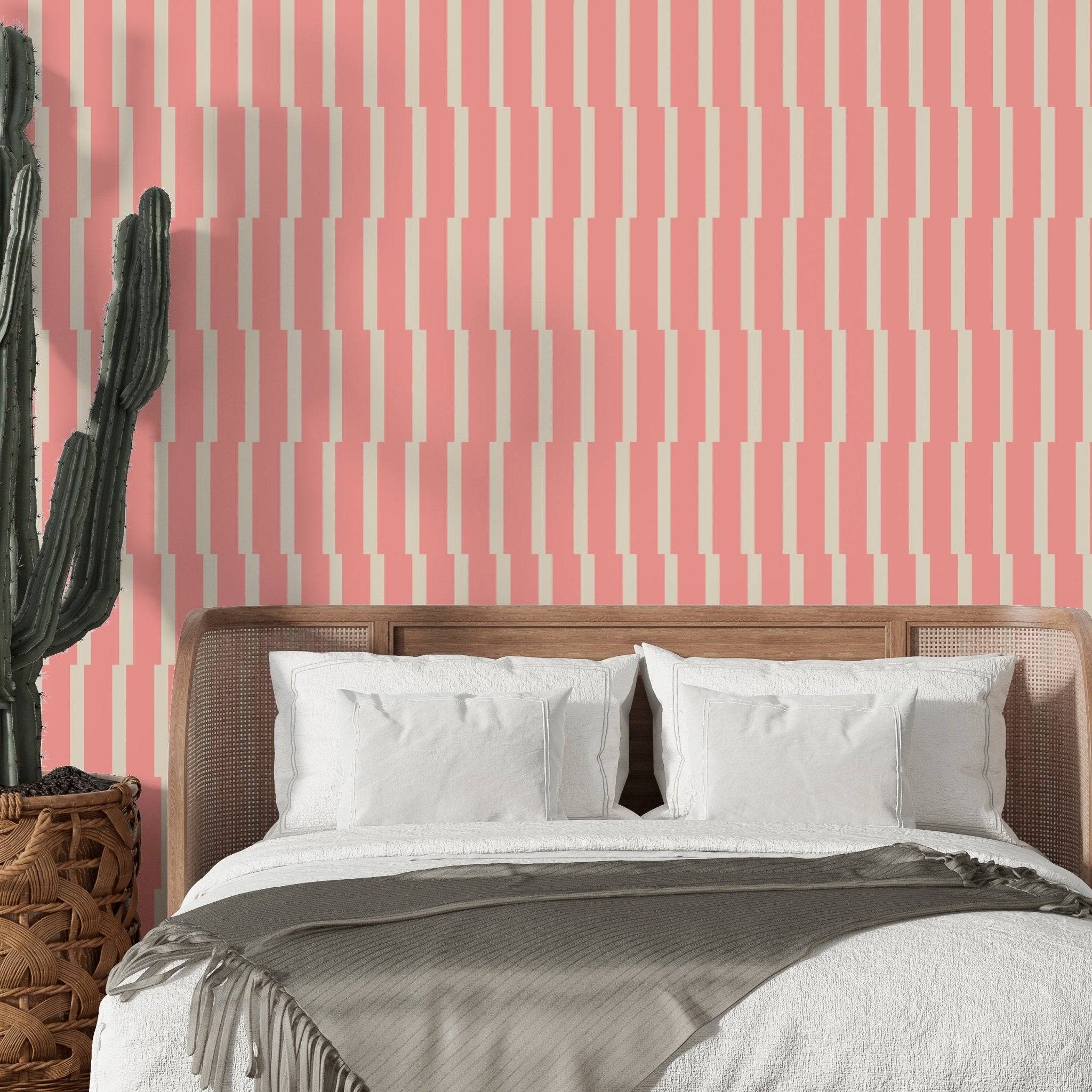 Joshua Tree Desert Oasis Wallpaper - Retro Minimalist Stripe in 5 Calming Colors