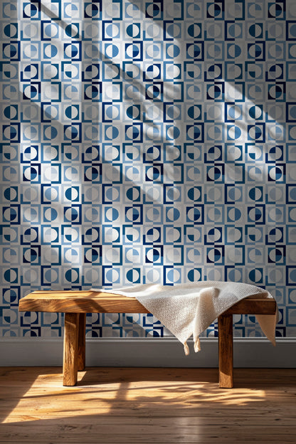 Shaken Not Stirred Retro Geometric Wallpaper | Circle Checkerboard Pattern