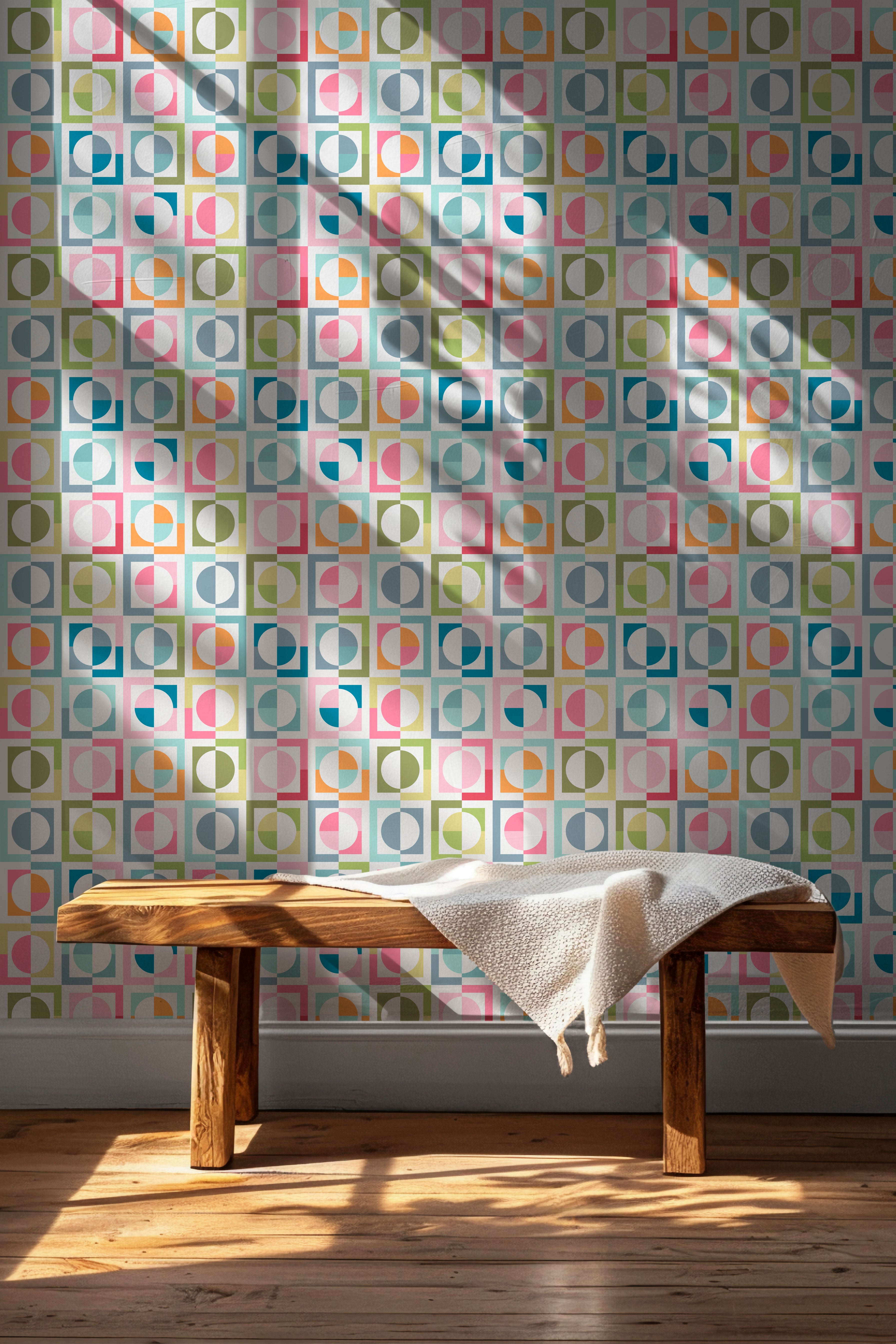 Shaken Not Stirred Retro Geometric Wallpaper | Circle Checkerboard Pattern