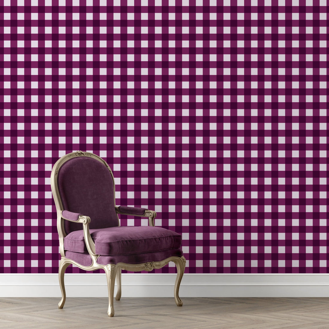 Modern Gingham Wallpaper in Raspberry, Grape or Bright Green