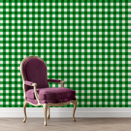 Modern Gingham Wallpaper in Raspberry, Grape or Bright Green