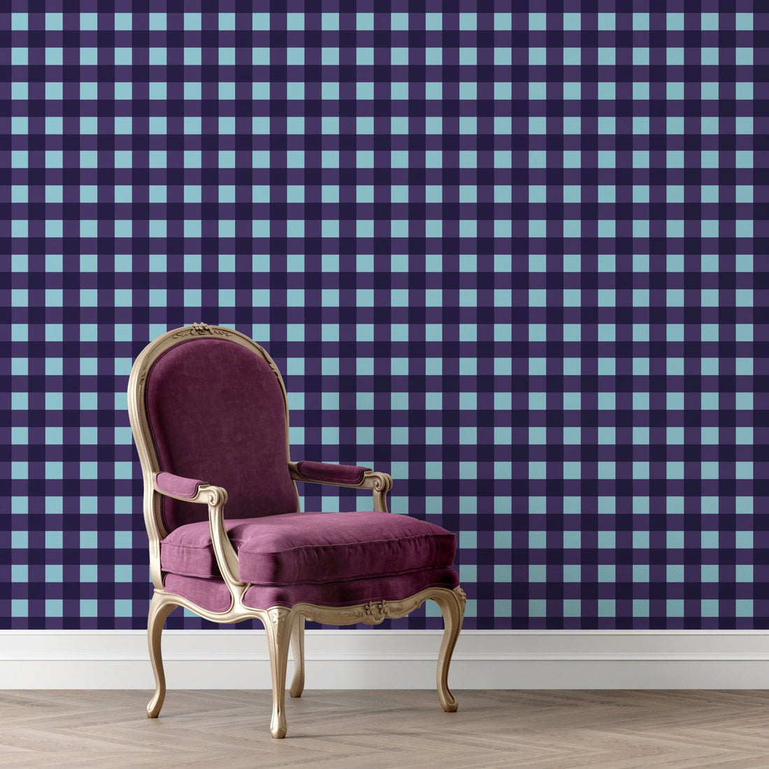 Modern Gingham Wallpaper in Raspberry, Grape or Bright Green