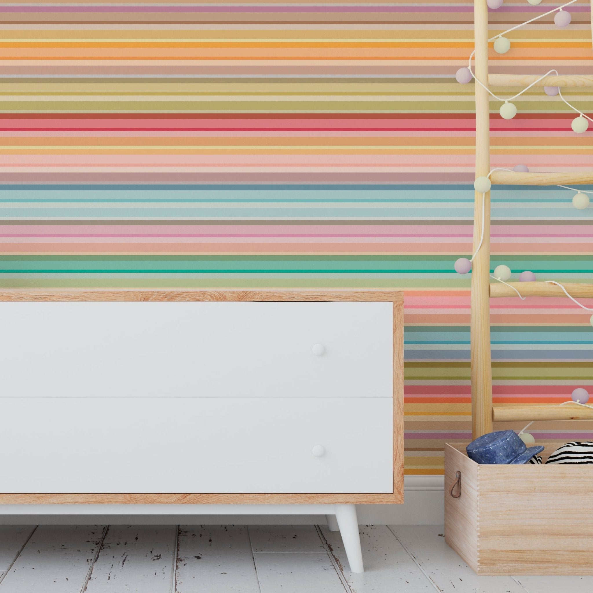 Painted Desert Stripe | Soft Pastel Horizontal Stripe Wallpaper | Boho Southwest Bedroom | Modern Colorful Home Decor | Peel and Stick or Paste | USA Made