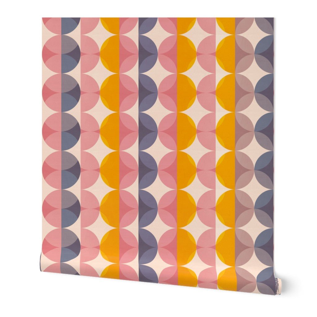 Pink Orange Retro Modern Nursery Wallpaper | Kids Room Wall Decor | Mid-Century Children&