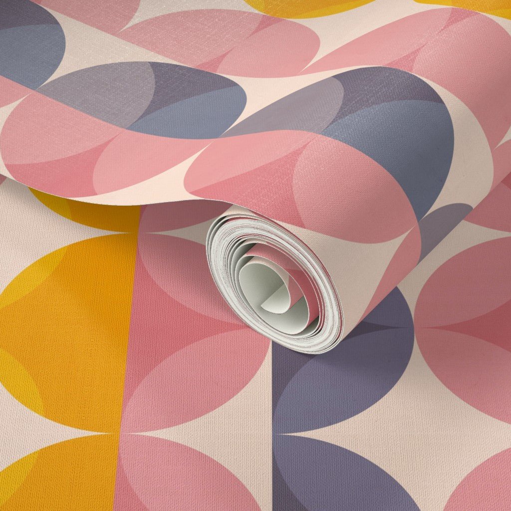 Pink Orange Retro Modern Nursery Wallpaper | Kids Room Wall Decor | Mid-Century Children&