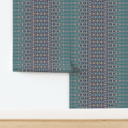 Vintage Sari Inspired Blue Wallpaper for Bohemian Style - Wallpaper | Victoria Bright Home - Colorful Modern Wallpaper For Your Home - - abstract,bedroom,blue,dining,kitchen,living,nursery,traditional,vintage