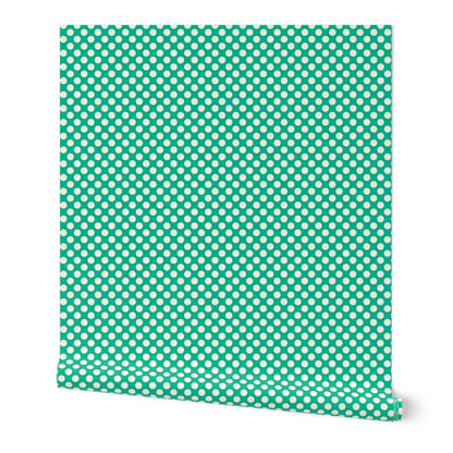 Modernist Mini Dot Wallpaper in Nostalgic Colors for Mid Century Modern Decor - Wallpaper | Victoria Bright Home - Colorful Modern Wallpaper For Your Home - Peel and Stick Removeable Sample 11 x 24 inches green mod mini dot dark - bedroom,blue,dining,dots,feminine,green,kids,kitchen,mid century,modern,nursery,office,red,retro,sixties,yellow