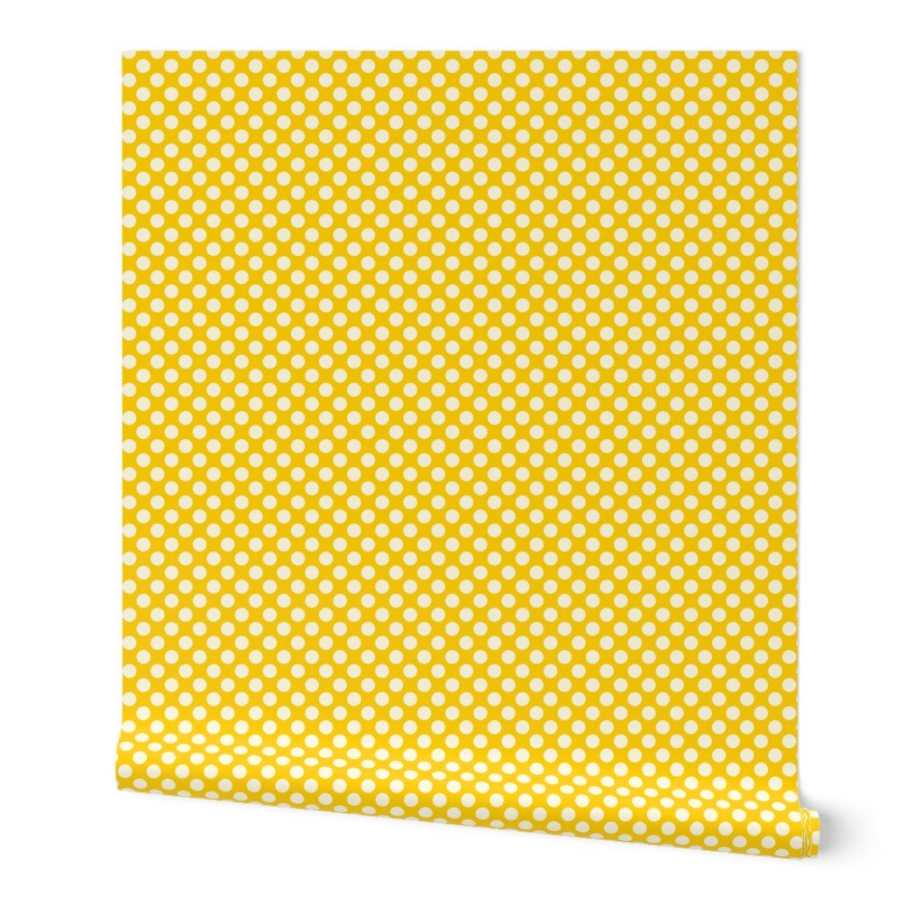 Modernist Mini Dot Wallpaper in Nostalgic Colors for Mid Century Modern Decor - Wallpaper | Victoria Bright Home - Colorful Modern Wallpaper For Your Home - Peel and Stick Removeable Sample 11 x 24 inches yellow mod mini dot dark - bedroom,blue,dining,dots,feminine,green,kids,kitchen,mid century,modern,nursery,office,red,retro,sixties,yellow