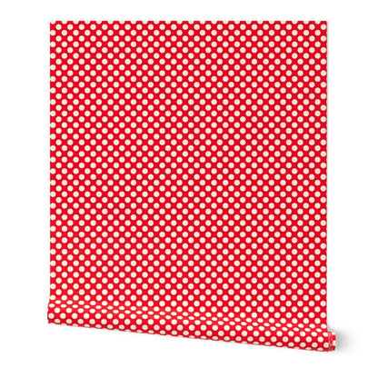 Modernist Mini Dot Wallpaper in Nostalgic Colors for Mid Century Modern Decor - Wallpaper | Victoria Bright Home - Colorful Modern Wallpaper For Your Home - Peel and Stick Removeable Sample 11 x 24 inches red mod mini dot dark - bedroom,blue,dining,dots,feminine,green,kids,kitchen,mid century,modern,nursery,office,red,retro,sixties,yellow