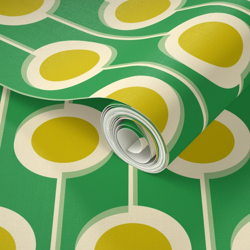 Modernist Floral Wallpaper in Five Bright Retro Colors