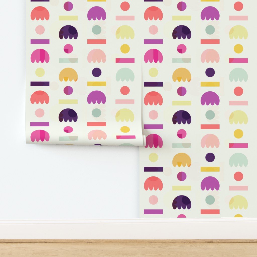 Scandinavian Floral Wallpaper - Modernist Blomma Design in Bright Pastel Mix