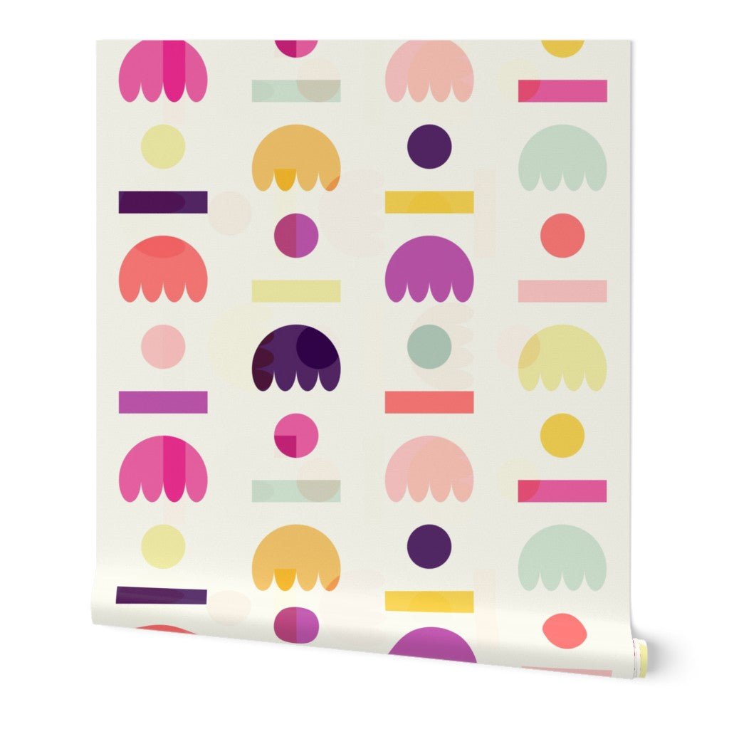 Scandinavian Floral Wallpaper - Modernist Blomma Design in Bright Pastel Mix