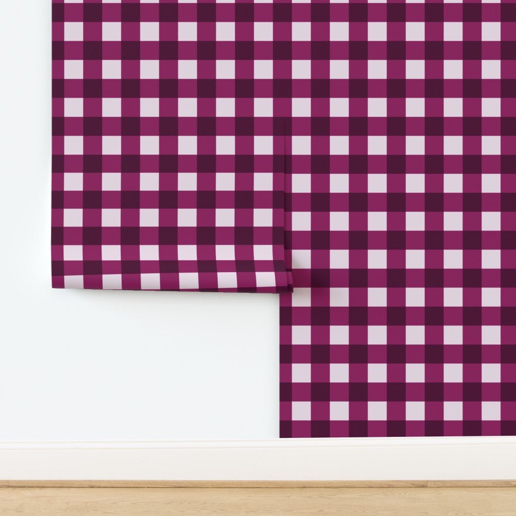Modern Gingham Wallpaper in Raspberry, Grape or Bright Green