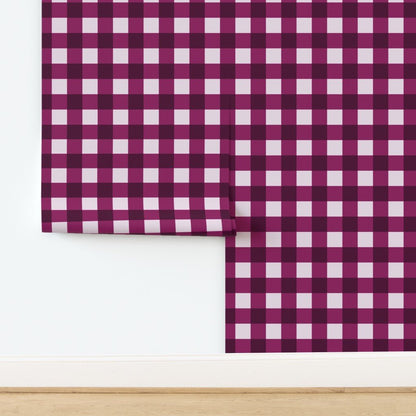 Modern Gingham Wallpaper in Raspberry, Grape or Bright Green