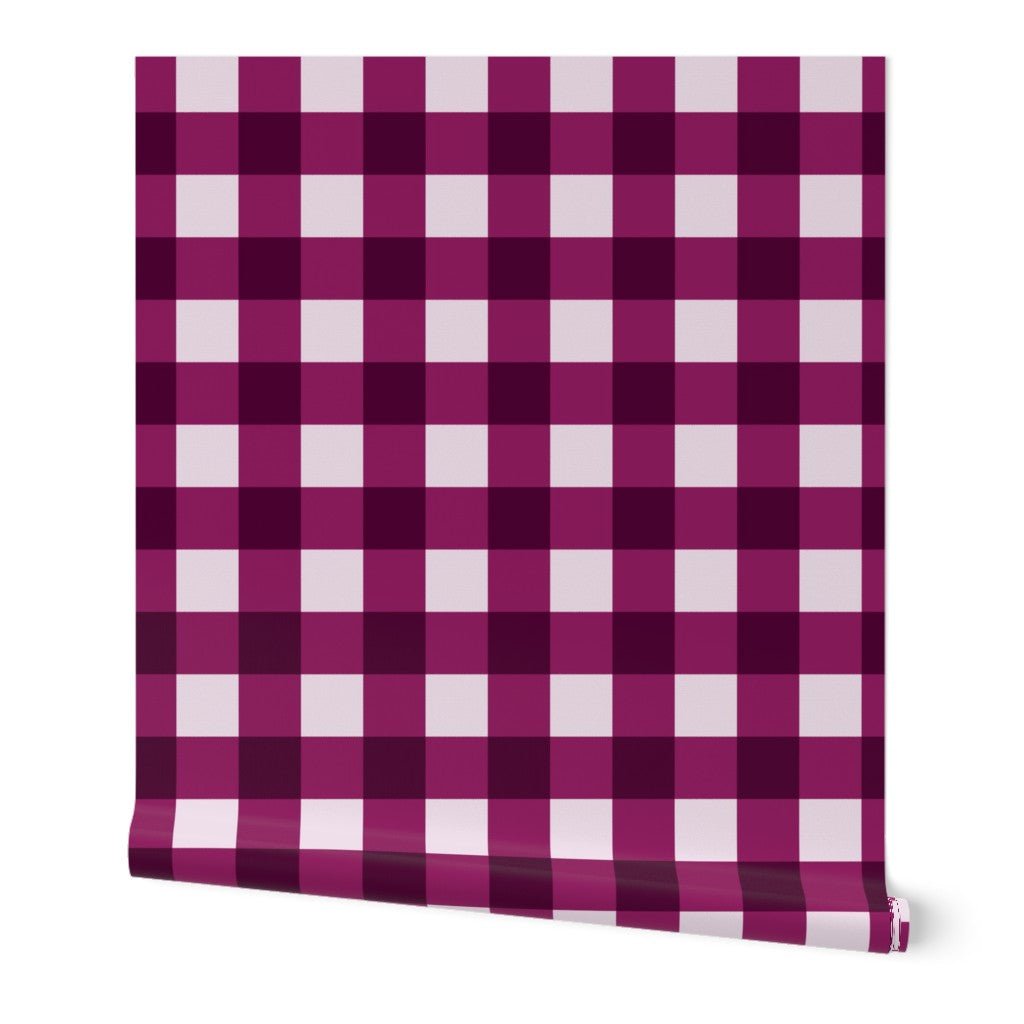 Modern Gingham Wallpaper in Raspberry, Grape or Bright Green