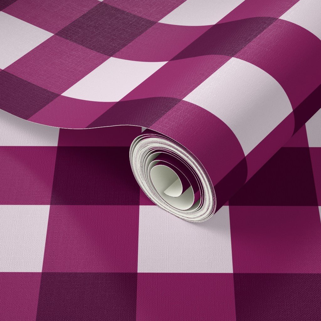 Modern Gingham Wallpaper in Raspberry, Grape or Bright Green