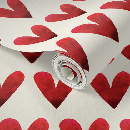 Be Still My Heart Modern Red and Cream Wallpaper