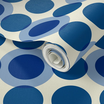Blueberry Retro Wallpaper - Mid-Century Modern Blue Dot Pattern