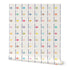Roll of wallpaper with colorful cross pattern on a white background