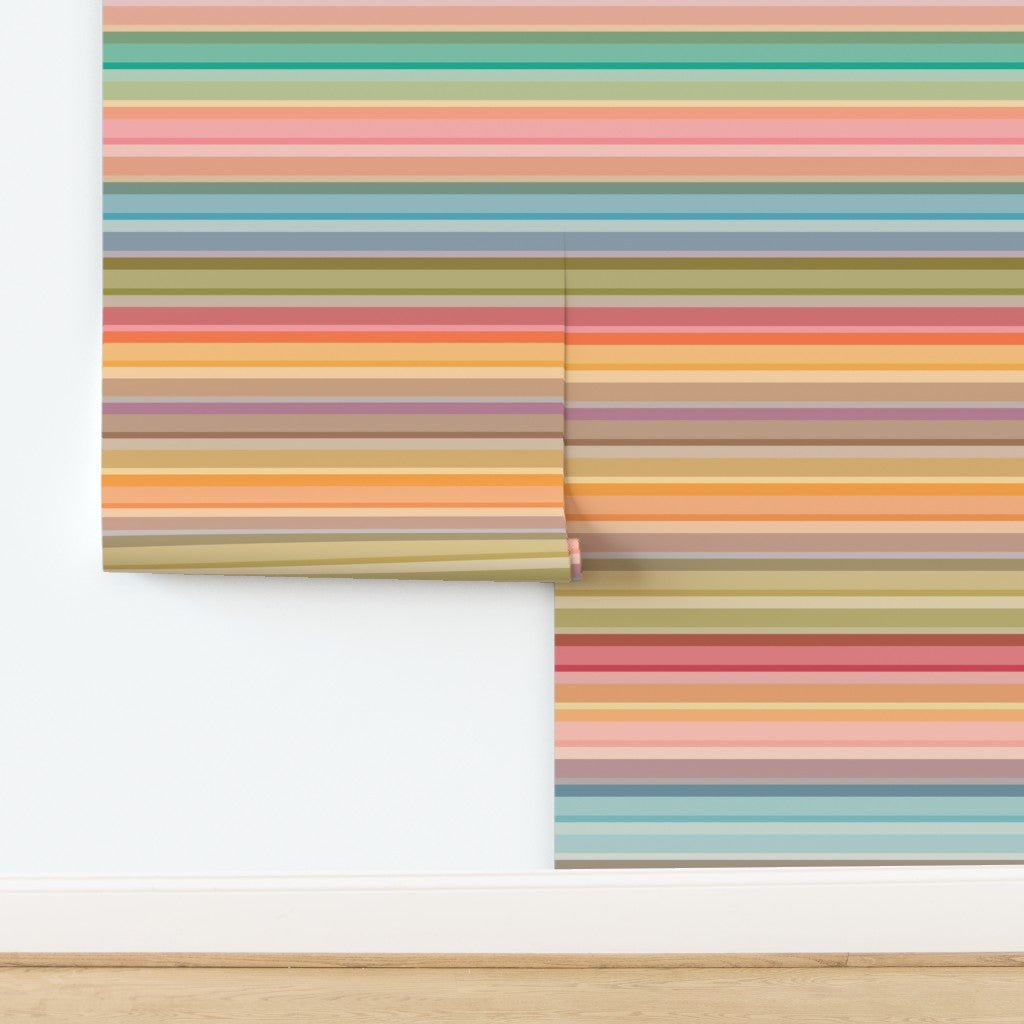 Painted Desert Stripe | Soft Pastel Horizontal Stripe Wallpaper | Boho Southwest Bedroom | Modern Colorful Home Decor | Peel and Stick or Paste | USA Made