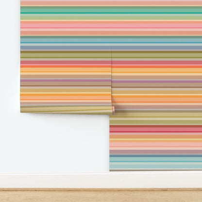 Painted Desert Stripe | Soft Pastel Horizontal Stripe Wallpaper | Boho Southwest Bedroom | Modern Colorful Home Decor | Peel and Stick or Paste | USA Made