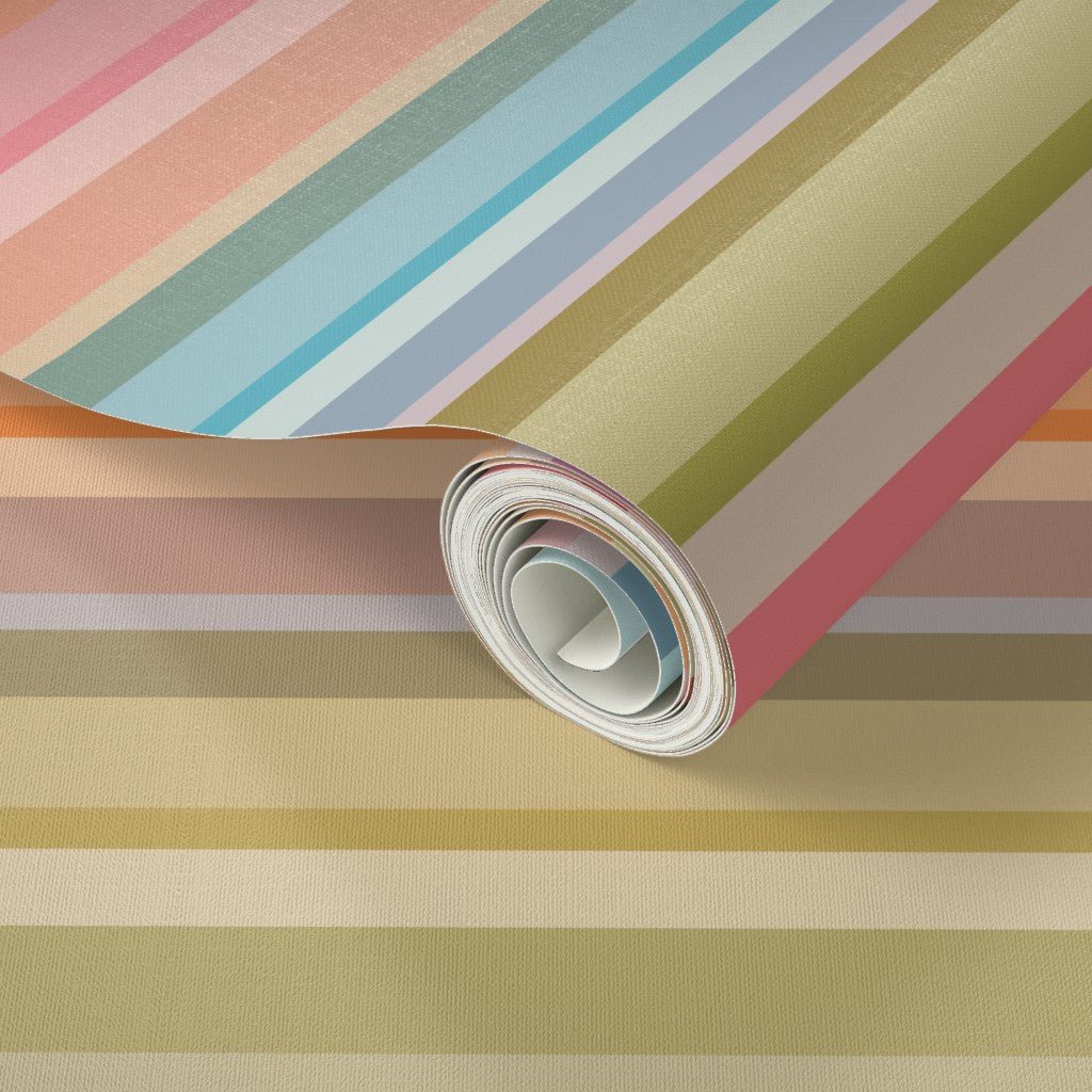Painted Desert Stripe | Soft Pastel Horizontal Stripe Wallpaper | Boho Southwest Bedroom | Modern Colorful Home Decor | Peel and Stick or Paste | USA Made