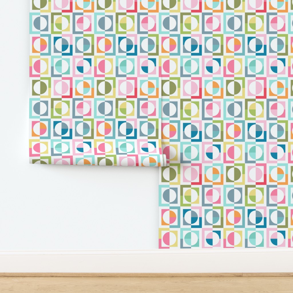 Shaken Not Stirred Retro Geometric Wallpaper | Circle Checkerboard Pattern