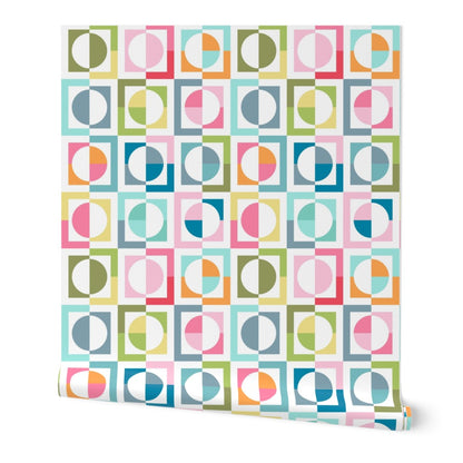 Shaken Not Stirred Retro Geometric Wallpaper | Circle Checkerboard Pattern