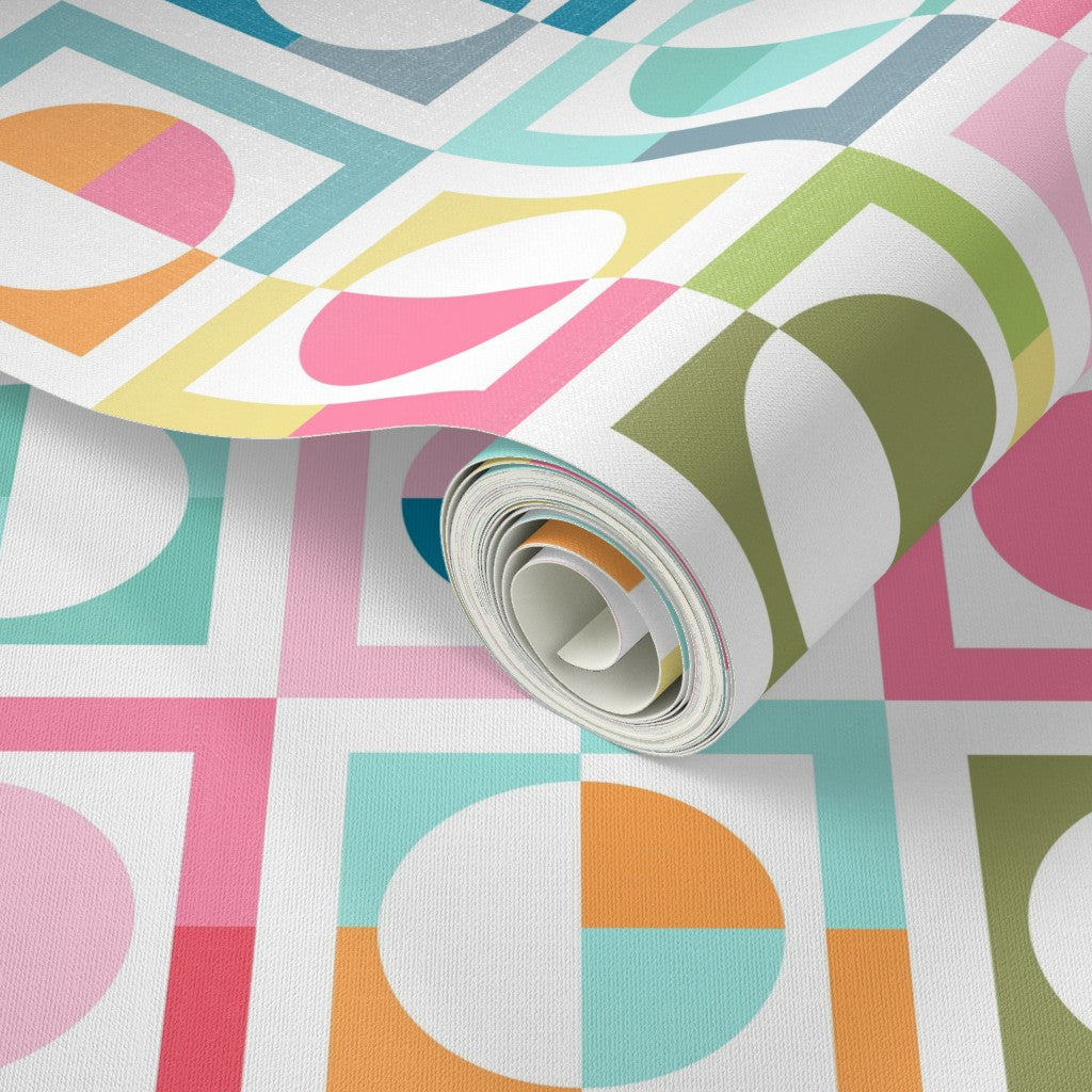 Shaken Not Stirred Retro Geometric Wallpaper | Circle Checkerboard Pattern