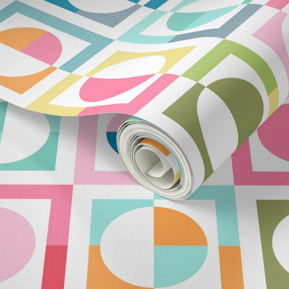 Shaken Not Stirred Retro Geometric Wallpaper | Circle Checkerboard Pattern