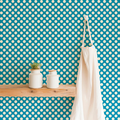 Modernist Mini Dot Wallpaper in Nostalgic Colors for Mid Century Modern Decor - Wallpaper | Victoria Bright Home - Colorful Modern Wallpaper For Your Home - - bedroom,blue,dining,dots,feminine,green,kids,kitchen,mid century,modern,nursery,office,red,retro,sixties,yellow