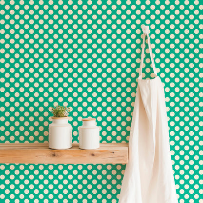 Modernist Mini Dot Wallpaper in Nostalgic Colors for Mid Century Modern Decor - Wallpaper | Victoria Bright Home - Colorful Modern Wallpaper For Your Home - - bedroom,blue,dining,dots,feminine,green,kids,kitchen,mid century,modern,nursery,office,red,retro,sixties,yellow