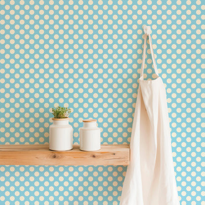 Modernist Mini Dot Wallpaper in Nostalgic Colors for Mid Century Modern Decor - Wallpaper | Victoria Bright Home - Colorful Modern Wallpaper For Your Home - - bedroom,blue,dining,dots,feminine,green,kids,kitchen,mid century,modern,nursery,office,red,retro,sixties,yellow