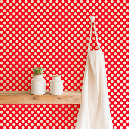 Modernist Mini Dot Wallpaper in Nostalgic Colors for Mid Century Modern Decor - Wallpaper | Victoria Bright Home - Colorful Modern Wallpaper For Your Home - - bedroom,blue,dining,dots,feminine,green,kids,kitchen,mid century,modern,nursery,office,red,retro,sixties,yellow