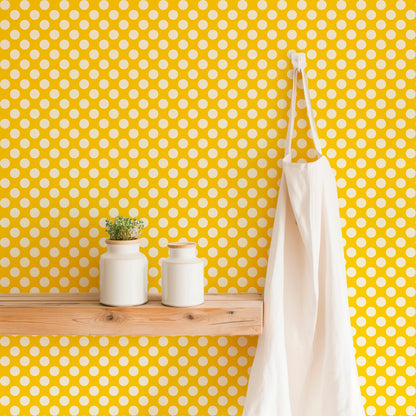 Modernist Mini Dot Wallpaper in Nostalgic Colors for Mid Century Modern Decor - Wallpaper | Victoria Bright Home - Colorful Modern Wallpaper For Your Home - - bedroom,blue,dining,dots,feminine,green,kids,kitchen,mid century,modern,nursery,office,red,retro,sixties,yellow