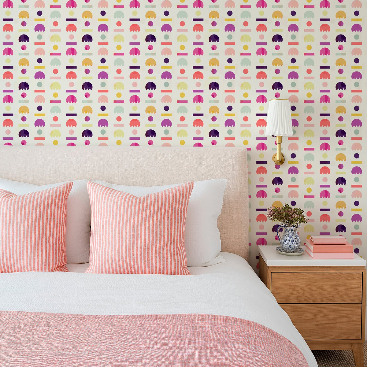 Scandinavian Floral Wallpaper - Modernist Blomma Design in Bright Pastel Mix