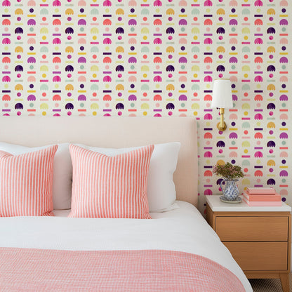 Scandinavian Floral Wallpaper - Modernist Blomma Design in Bright Pastel Mix