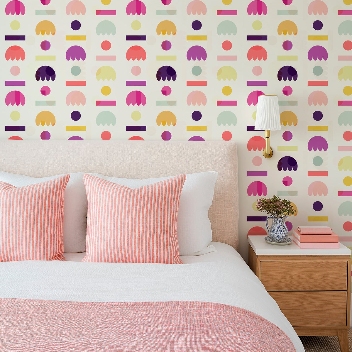 Scandinavian Floral Wallpaper - Modernist Blomma Design in Bright Pastel Mix