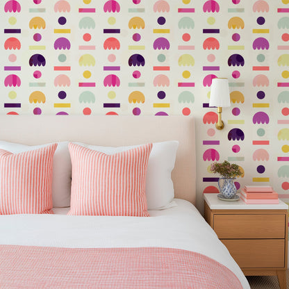 Scandinavian Floral Wallpaper - Modernist Blomma Design in Bright Pastel Mix